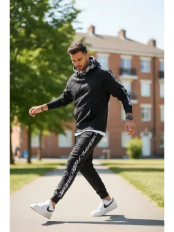 Trening barbati slim fit negru, Pantaloni + Hanorac, vatuit RM59 i16-3.1.2